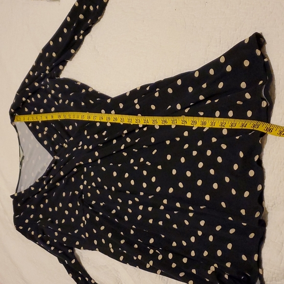 Cleo petite faux wrap blue and cream polka dotted dress in size large petite - Picture 12 of 13